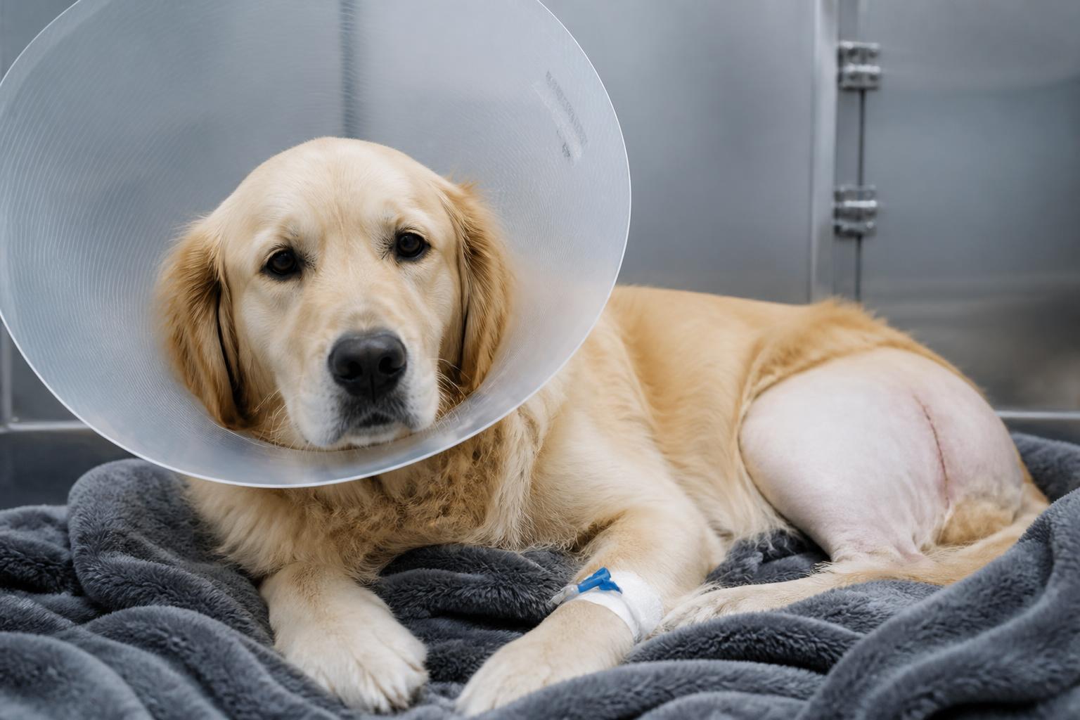 A dog recovering comfortably after minimally invasive airway surgery in Santa Monica.