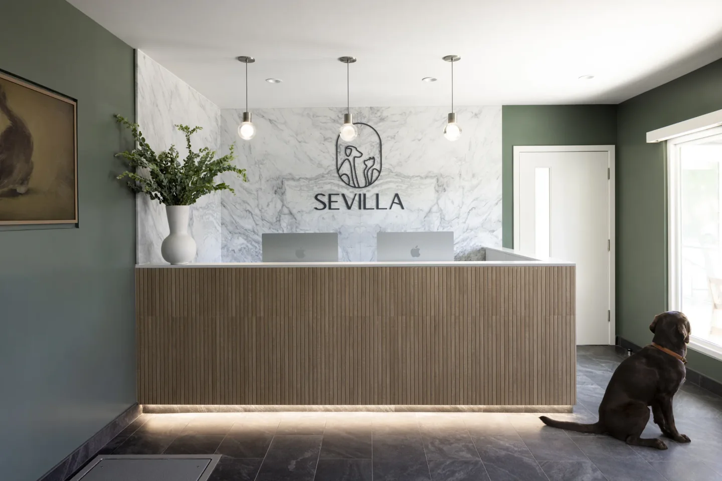 Reception desk at Sevilla Veterinary Hospital in Santa Monica